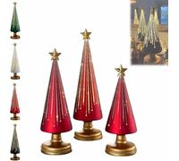 3 alberi di Natale illuminati con timer, scintillanti, notte stellata, albero di Natale in vetro sfumato con luci a LED, decorazione natalizia a tema pan di zenzero, decorazioni per la casa e le