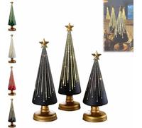 3 alberi di Natale illuminati con timer, scintillanti, notte stellata, albero di Natale in vetro sfumato con luci a LED, decorazione natalizia a tema pan di zenzero, decorazioni per la casa e le