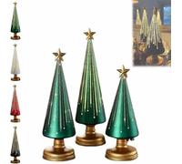3 alberi di Natale illuminati con timer, scintillanti, notte stellata, albero di Natale in vetro sfumato con luci a LED, decorazione natalizia a tema pan di zenzero, decorazioni per la casa e le