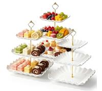 3 alzate a 3 piani, in plastica, 15/20/25 cm, altezza 33 cm | Alzata rotonda per torte, a 3 ripiani, rimovibile e riutilizzabile, per dessert, torte, frutta, snack, biscotti