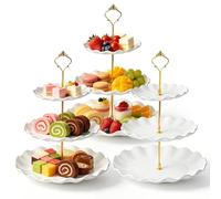 3 alzate a 3 piani, in plastica, diametro 15/20/25 cm, altezza 33 cm | Alzata rotonda per torte, a 3 ripiani, rimovibile e riutilizzabile, per dessert, torte, frutta, snack, biscotti