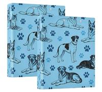 3 anelli 2 raccoglitori da 1 e 1/2 pollici con tasche interne, confezione da 1/2 raccoglitori per studenti universitari, copertina rigida, cane che gioca, nero e azzurro, fratello