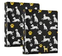 3 anelli 2 raccoglitori da 1 e 1/2 pollici con tasche interne, confezione da 1/2 raccoglitori per studenti universitari, copertina rigida, cane che gioca, fratello nero e giallo