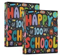 3 anelli 2 raccoglitori per quaderni da 1 e 1/2 pollici con tasche interne, confezione da 1/2 raccoglitori per studenti universitari, 200 fogli, colorati Happy 100 Days of School