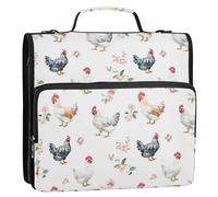 3 anelli 3,8 cm con cerniera borsa raccoglitore con manico impermeabile scuola raccoglitore organizzatore per studenti medi dolce animale domestico pollo bianco