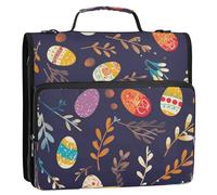 3 anelli 3,8 cm con cerniera borsa raccoglitore con tracolla e manico, include tasca con zip raccoglitore scuola organizzatore adatto per scuole medie uova di Pasqua colorate e rami di salice