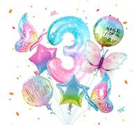 3 Anni Palloncini a Farfalla Colorati 8 Pcs, Farfalla Decorazioni Addobbi Compleanno Bambina,Decorazioni Compleanno - Palloncino 3 Anni Compleanno - Vola con l’Elio