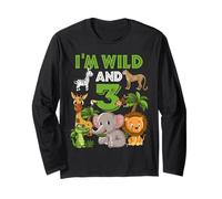 3 Anni Zoo Compleanno Camicia Safari Giungla Zoo Animale 3° Maglia a Manica