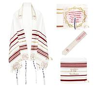 3 ARCHES USA, Il Sangue Di Yeshua Il Messia, Scialle Rosso Di Preghiera Cristiano, Messianic Tallit 72 "X22 Con Borsa, Israel Design., Rosso e oro., Medium