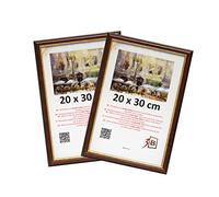 3-B Confezione da 2 Cornici per foto BARI RUSTICO - marrone scuro/oro - 20x30 cm cornice in legno esotico con vetro acrilico