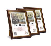 3-B Confezione da 3 Cornici per foto BARI RUSTICO - marrone scuro/oro - 15x20 cm cornice in legno esotico con vetro acrilico