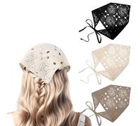 3 bandane per capelli cave, all'uncinetto, con margherite, stile vintage, per donne e ragazze, decorazione per lo styling (nero, beige, cachi)