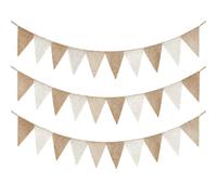3 bandierine in tela di iuta marrone e beige - Ghirlanda di compleanno resistente alle intemperie con 36 triangoli, decorazione a tema Boho resistente per matrimoni, compleanni, giardino e feste