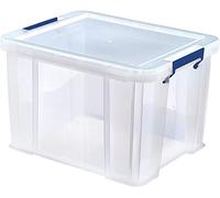 3 Bankers Box Contenitore in plastica da 36 litri con coperchi, contenitori in plastica impilabili ProStore super resistenti (31,5 x 47,5 x 38 cm), trasparente