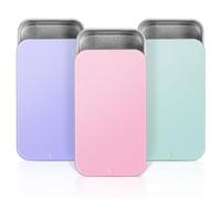 3 barattoli di latta con coperchio, 6 × 3,4 × 1,1 cm, piccola scatola di metallo rettangolare portatile, mini contenitori in metallo per caramelle, orecchini, piccoli oggetti (rosa, viola, verde)