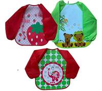 3 bavaglini impermeabili a maniche lunghe per lo svezzamento del bambino, per bambine e ragazzi di età compresa tra 6 mesi e 3 anni (neutro (rosso e verde))