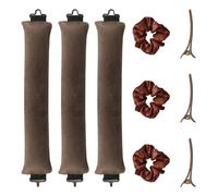 3 bigodini pigri fai da te, asta arricciacapelli in morbido tessuto per capelli lunghi marrone scuro, strumenti per lo styling dei capelli durante la notte, set di elastici e clip per capelli senza