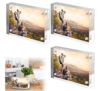 3 blocchi cornice portafoto in acrilico 84 x 55 mm, foto magnetiche trasparenti double face, display foto senza cornice per ufficio, mini cornici per foto da 3 pollici, pellicola Fujifilm e Pol