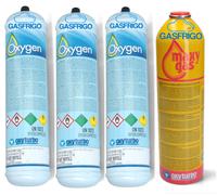 3 BOMBOLE OSSIGENO 1 LT. + 1 BOMBOLA MAXYGAS 350 gr per SALDATURA TURBO SET 90