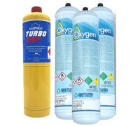 3 BOMBOLE OSSIGENO SALDATURA 1 BOMBOLA TURBO MAP GAS TURBO SET 110 200
