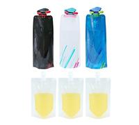 3 bottiglie d'acqua pieghevoli da 700 ml, borsa portatile da esterno per escursioni, viaggi, ciclismo, fitness, unisex, riutilizzabili, con 3 sacchetti trasparenti
