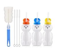 3 Bottiglie Di Paglia Con Orso, 1 Spazzola Per Tazza Di Spugna, 3 Spazzole Di Paglia, Graziose Bottiglie Per Bevande, Tazze Di Paglia Comprimibili, Contenitori Per Acqua Potabile Per Bambini