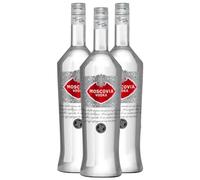 3 Bottiglie Moscovia Vodka Bianca di Puro Grano, 38% Vol, Bottiglia da 1000 ml, Ideale per Cocktail e Long Drinks