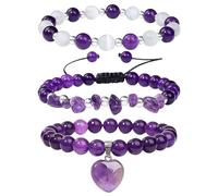 3 braccialetti Cuore in cristallo Héaling, bracciale in ametista naturale viola per le donne, ultra brillante e regolabile con design in pietre schiacciate