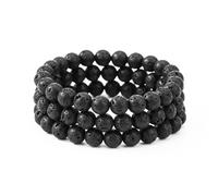 3 Braccialetti Pietra Lavica Pietre Naturali Nero perle bracciale Elastico Uomo