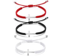 3 bracciali regolabili a croce con ciondolo a forma di croce in metallo, per uomini e donne, regali cristiani, amicizia, coppia, comunione, fede, gioielli (nero, bianco, rosso)