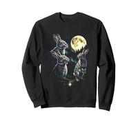 3 Bunny Howling At Moon Vintage Funny 80s-90s Grafica Felpa