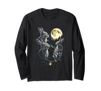 3 Bunny Howling At Moon Vintage Funny 80s-90s Grafica Maglia a Manica