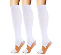 3 calzini a compressione da running, per uomo e donna, viaggi, volo, lavoro, infermiera, sport, circolazione, recupero, gravidanza, Adulti (unisex), bianco, L/XL ( EU 40-42 )