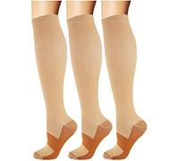 3 calzini a compressione da running, per uomo e donna, viaggi, volo, lavoro, infermiera, sport, circolazione, recupero, gravidanza, Adulti (unisex), Beige, L/XL ( EU 40-42 )