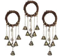 3 campane da strega fatte a mano con ciondolo a pentagramma, 11,9 cm in rattan circolare campane a vento per ingresso, veranda, specchio auto, casa, decorazione spirituale simbolica