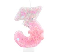 3 candele di compleanno glitterate con fiocco di neve rosa numero 3 candele per torte, decorazioni per il 3° compleanno per ragazze, decorazioni per torte a tema congelato, per ragazze e donne