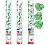 3 Cannone SPARACORIANDOLI CUORI Verde PROMESSA - Tubo lancia coriandoli 30cm