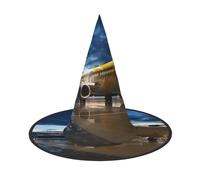 3 cappelli di Halloween - aeroplano strega nella luce della sera stampa costume festa, donne uomini, cappello corno a punta, luce per Pasqua festiva