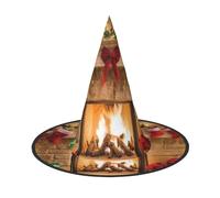 3 cappelli di Halloween - Strega Natale Camino Sfondo Stampa Costume Festa, Donne Uomini, Cappellino a Corno a Punta, Luce per Festiva Pasqua