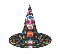 3 cappelli di Halloween - Strega Sugar Horror Skull e fiori stampa costume festa, donne uomini, cappello a corno a punta, luce per Pasqua festiva