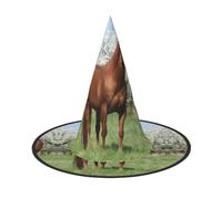 3 cappelli per Halloween, cavallo strega sul davanti, stampa di alberi in fiore, per feste in costume, donne, uomini, cappellino in corno a punta, luce per Pasqua festiva