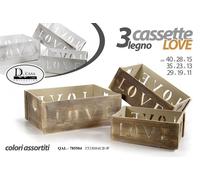 3 CASSETTE LOVE SCATOLA CONTENITORE ORGANIZER SALVASPAZIO MULTIUSO 40-35-29 cm
