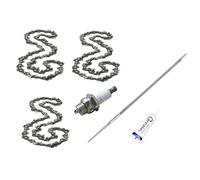 3 Catene da 45 cm 72 Maglie Passo 325 Spessore 058" 1.5mm, per Motoseghe Scoppio 45cc 52cc 58cc Set Ricambio 3 Catene + 1 Tubetto di Grasso Lubrificante + Lima affilacatena + Candela L7T