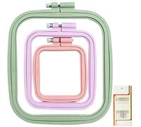3 cerchi da ricamo rettangolari quadrati in ABS, telaio da ricamo per punto croce, strumento da cucito per artigianato artistico e cucito pratico (multicolore), con aghi da ricamo con occhio dorato,