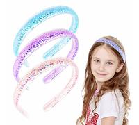 3 cerchietti scintillanti per ragazze, con coriandoli scintillanti con denti per bambini, graziose fasce rigide per capelli arcobaleno, rosa, viola, blu, accessori per capelli per bambine (colore blu