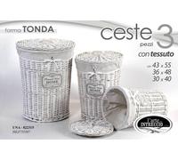 3 CESTE CESTA VIMINI Portabiancheria TONDO CONTENITORE BAGNO SALOTTO 55-48-40 CM