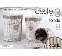 3 CESTE CESTA VIMINI Portabiancheria TONDO RIGHE BAGNO SALOTTO CAMERA 55-48-40cm