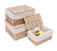 3 cesti portaoggetti, contenitori in tessuto con coperchio, cestino rettangolare in vimini, cesti per giocattoli salvaspazio, cesti di carta riutilizzabili, grazioso cestino per il soggiorno