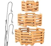 3 cestini in legno a forma ottagonale per orchidee con ganci. 1 cestino largo 25 cm, larghezza 25,4 cm, larghezza 2,5 x 15,2 cm, cestini rustici fatti a mano per orchidee Vanda, cesti in legno da