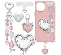 3 ciondoli per cellulare con rose di tipo C, con ciondolo a forma di cuore, con ciondolo a forma di cuore, per e-reader, accessorio antipolvere, per cellulare